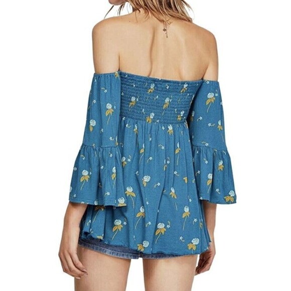 Free People Lana Off The Shoulder Smocked Tunic Top Size S Boho Flare Sleeve - Picture 3 of 9